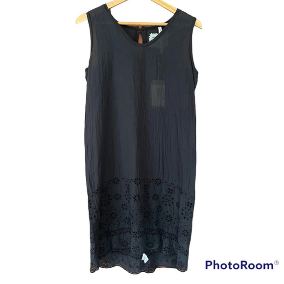 Johnny Was Vineyard Cover Up Tank Dress Semi Sheer Eyelet Black Size XS NEW - Picture 1 of 8